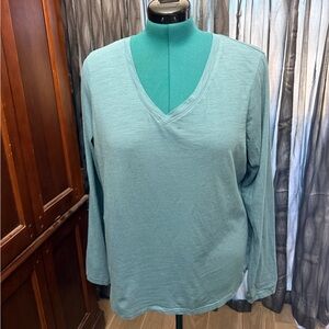 Sonoma Women's Long Sleeve Teal V-Neck Burnout Top